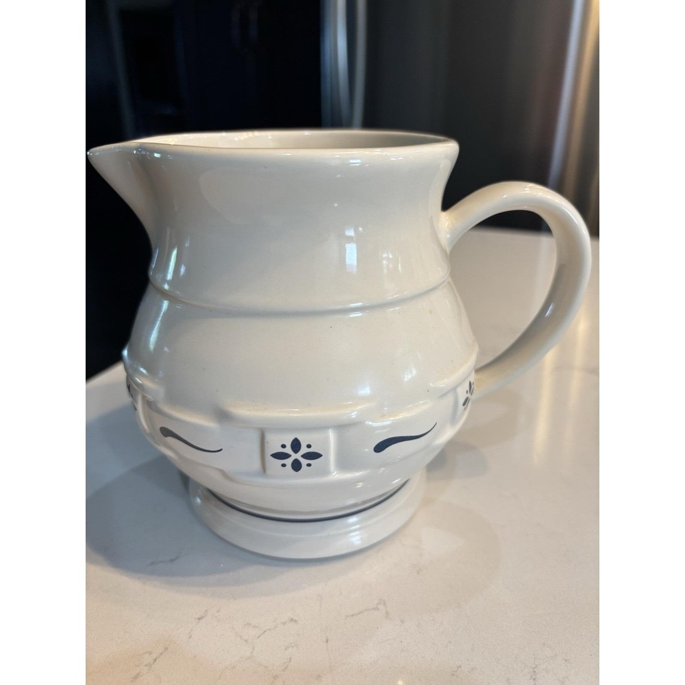 Longaberger Woven Traditions Classic Blue Pottery Small Pitcher 1 Qt. 32 oz USA